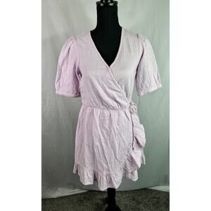 ROXY women boho wrap knee length dress lavender purple short sleeve size small